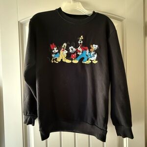 Disney Black Crewneck Sweater with Embroidered Classic Characters